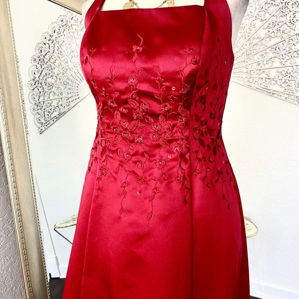 Early 2000's Whimsygoth Floral Beaded Burgundy Princess A-Line Prom Dress 6 / S - Picture 3 of 6